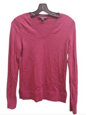 Katherine Barclay Merino Wool Raspberry V-Neck Long Sleeve Sweater Extra Small